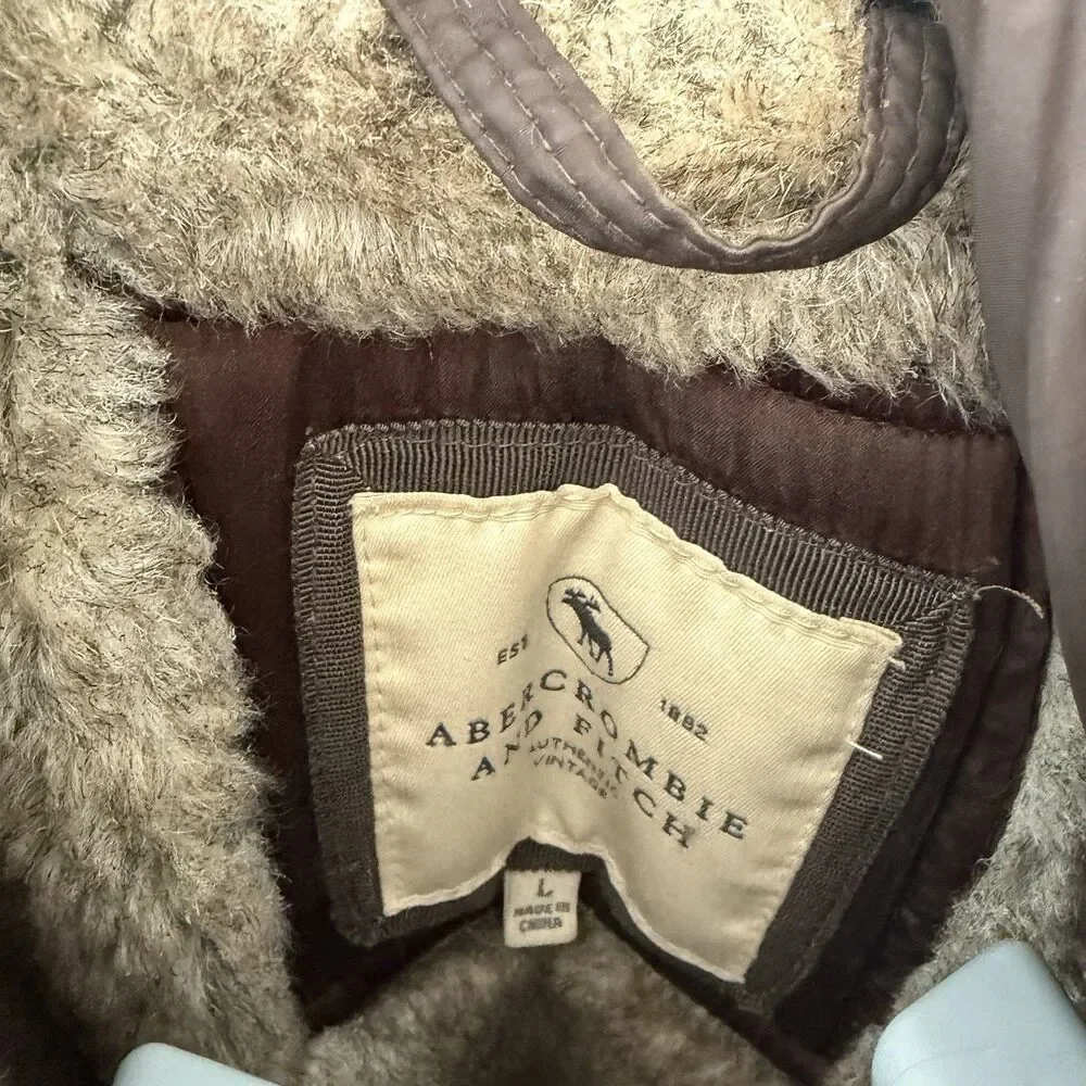 Abercrombie & Fitch Fur Down‎ Puffer Jacket Large Woman’s Brown Faux Lining Y2K
